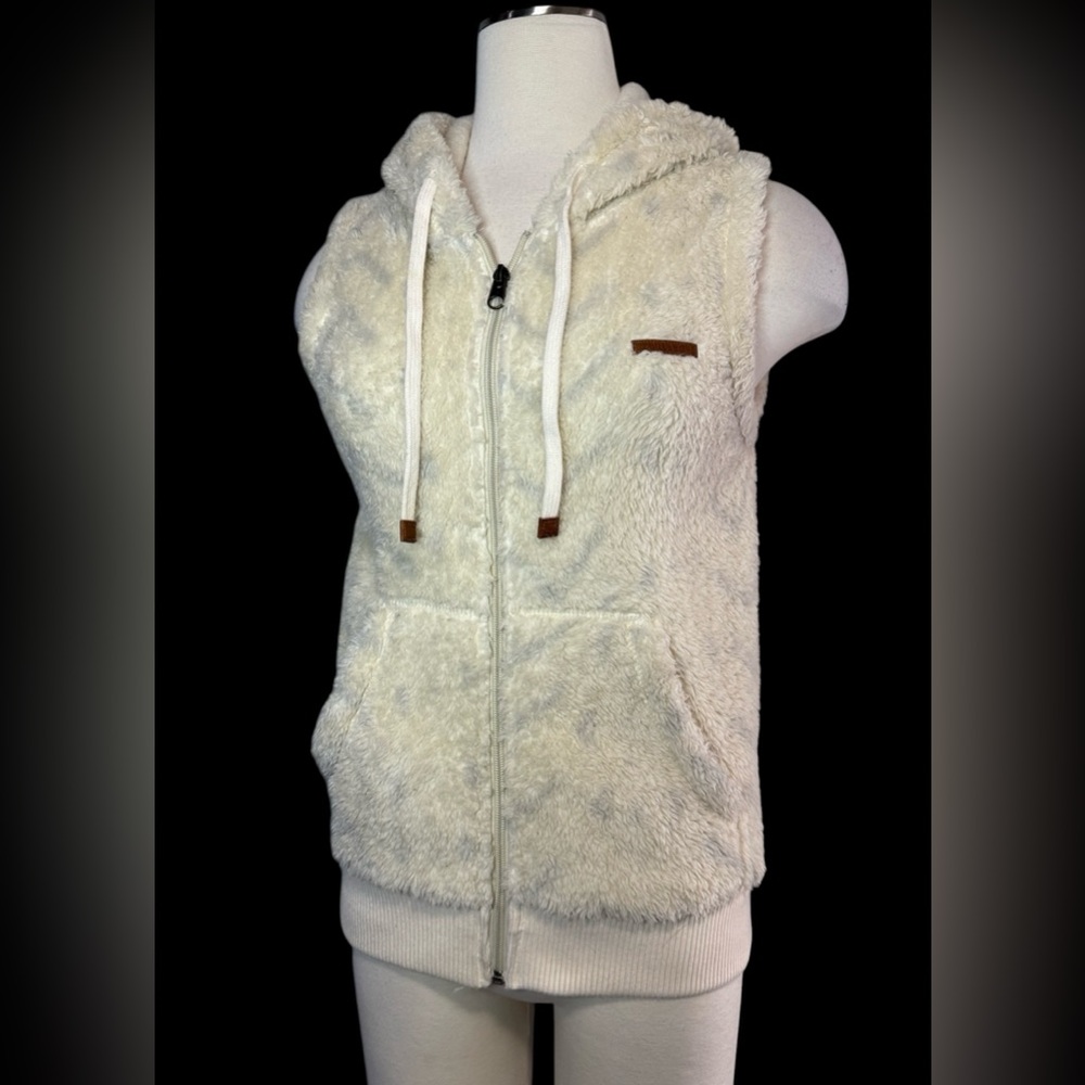 Billabong Furry Hooded Vest Full Zip Cream ~ Size Medium